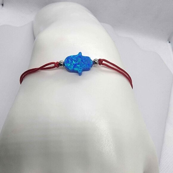 Red String of Luck: Blue Opal Hamsa Protection Bracelet - Picture 1 of 3